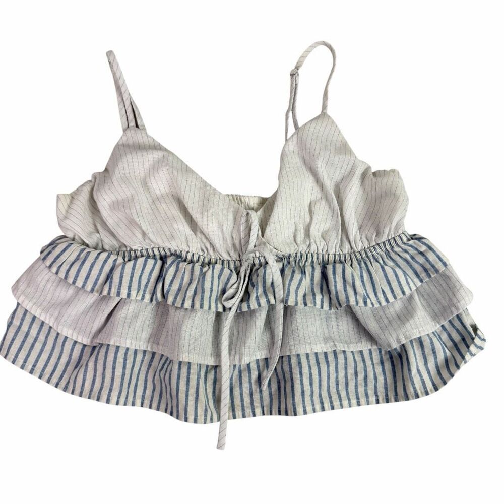 Storia Medium Triangle Striped Ruffle Crop Top